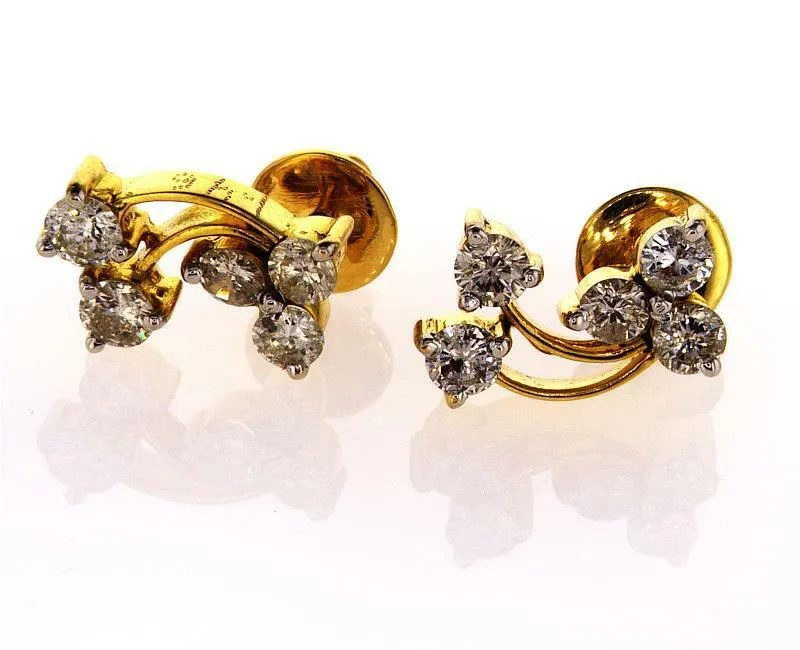 1 CT G-H Color Diamond Earrings 14k Yellow Gold Natural Round Cut Brilliant