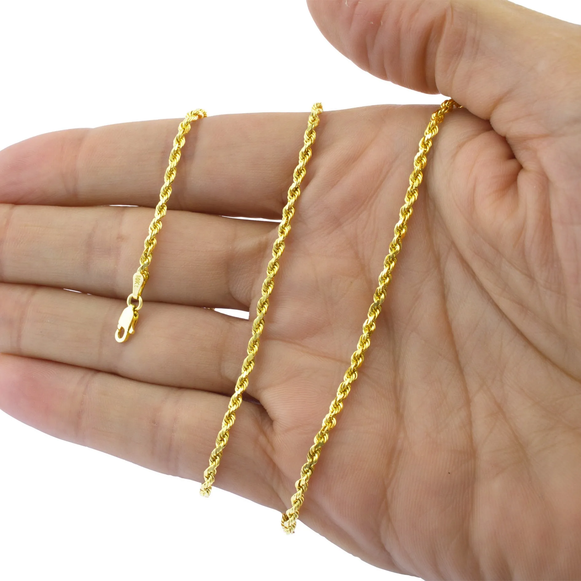 10k Yellow Gold 2.5mm Rope Chain Diamond Cut Pendant Necklace