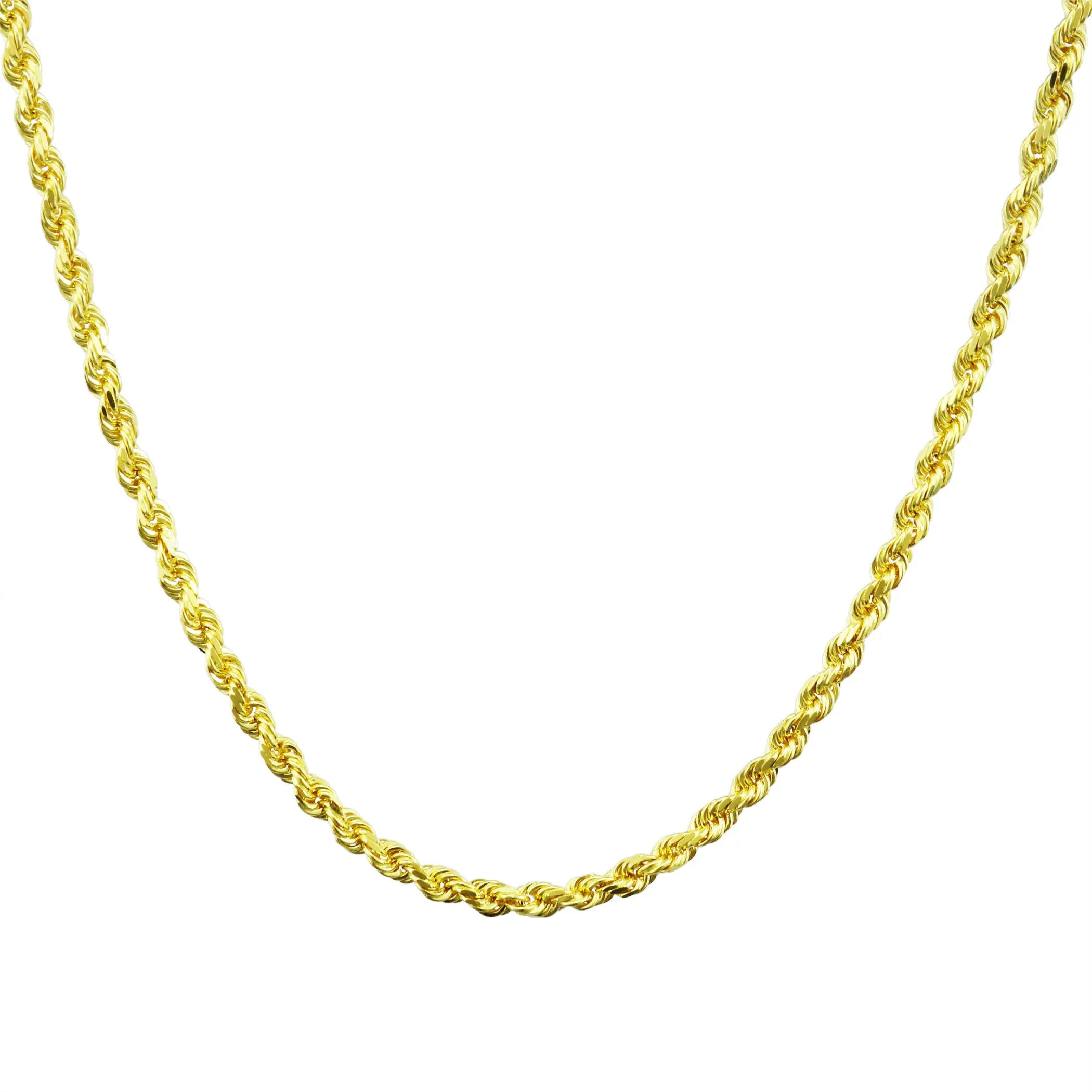 10k Yellow Gold 2.5mm Rope Chain Diamond Cut Pendant Necklace