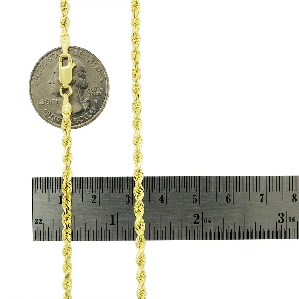 10k Yellow Gold 2.5mm Rope Chain Diamond Cut Pendant Necklace