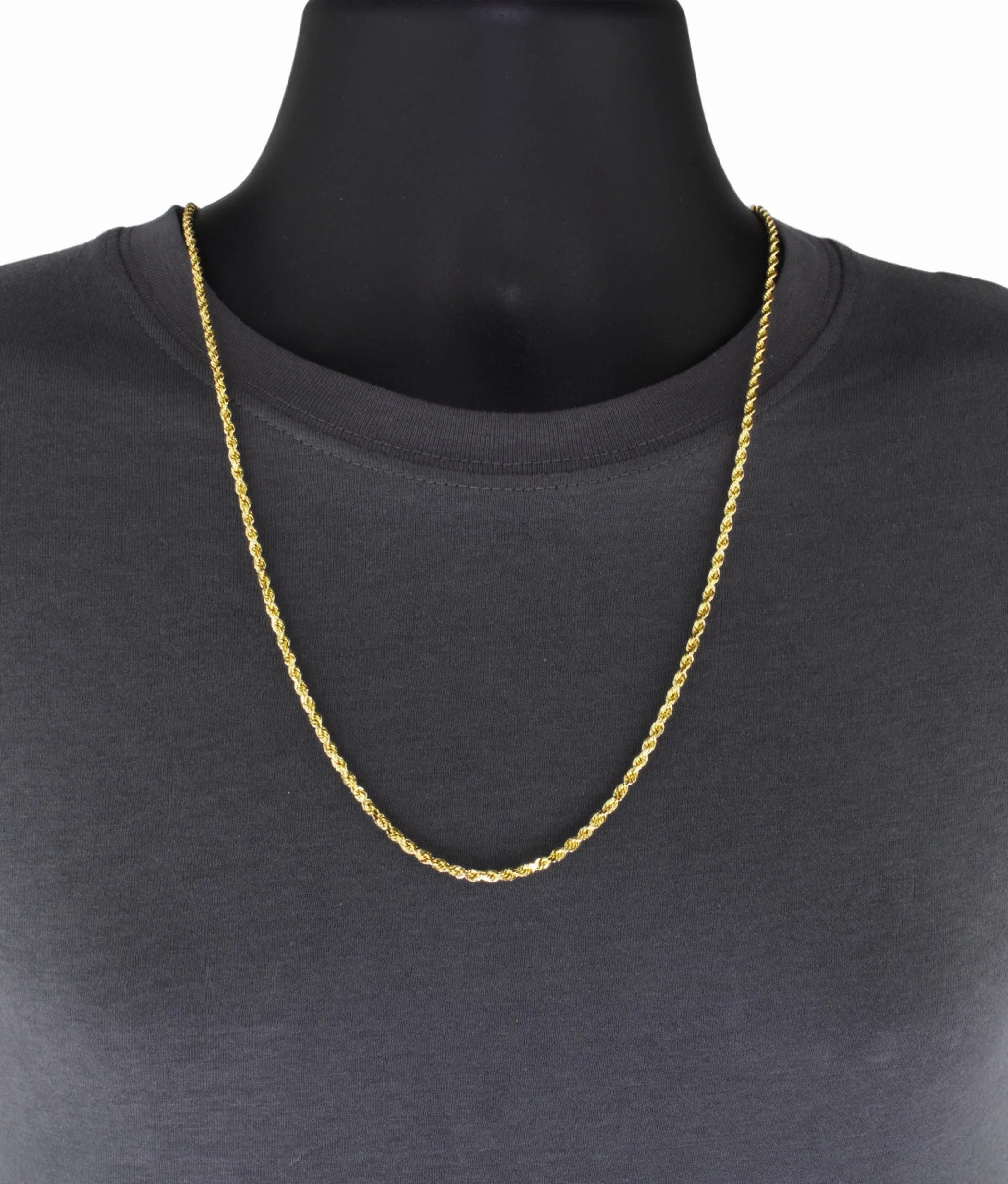 10k Yellow Gold 2.5mm Rope Chain Diamond Cut Pendant Necklace