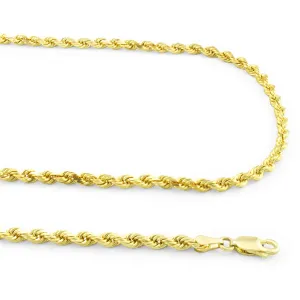 10k Yellow Gold 2.5mm Rope Chain Diamond Cut Pendant Necklace