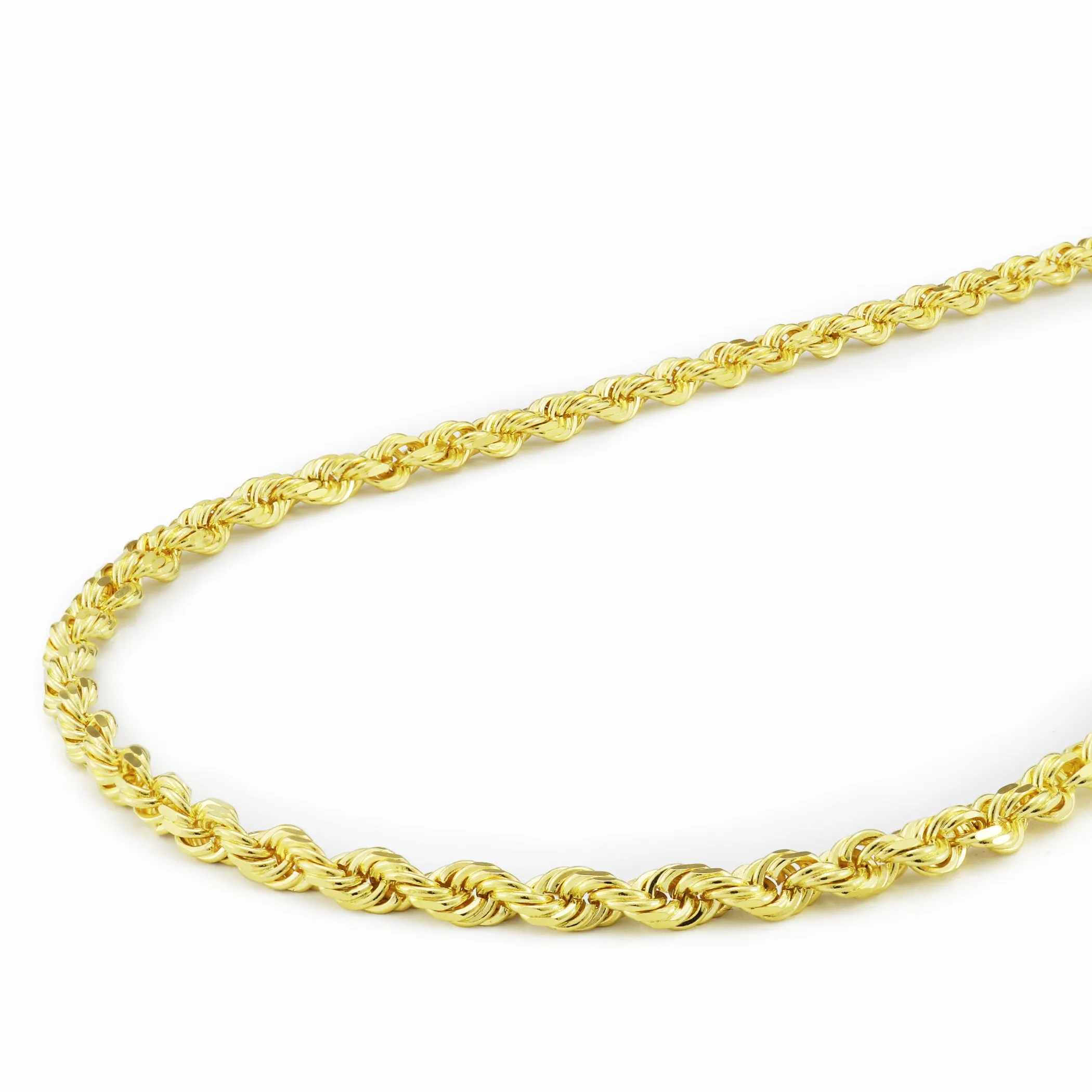 10k Yellow Gold 2.5mm Rope Chain Diamond Cut Pendant Necklace