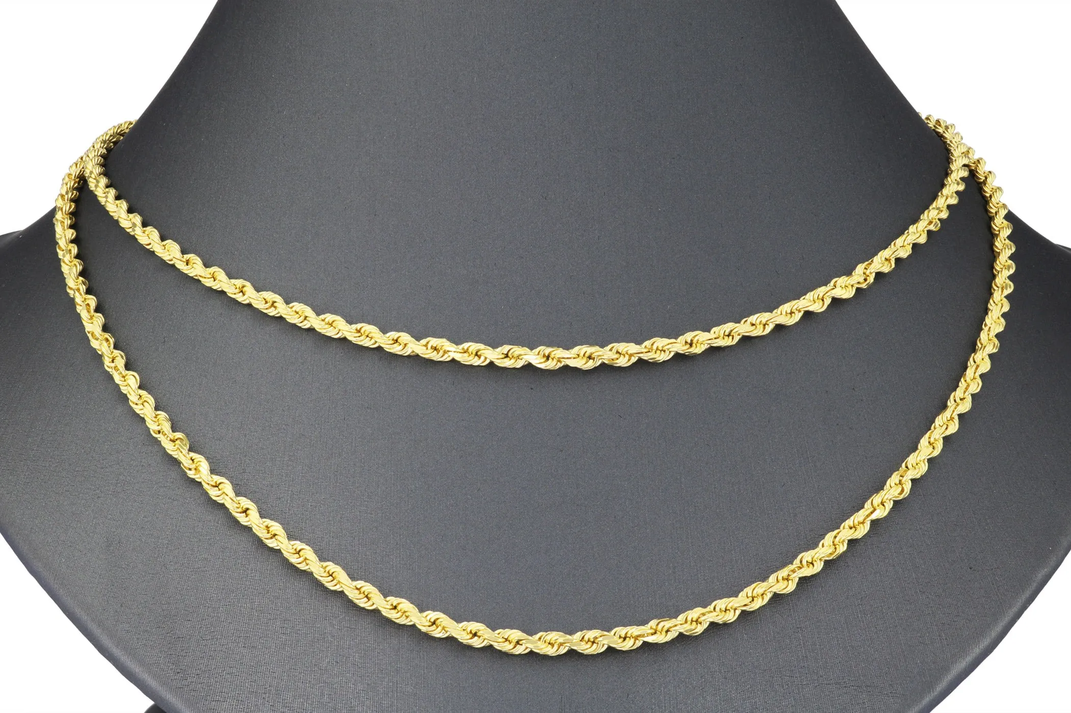 10k Yellow Gold 2.5mm Rope Chain Diamond Cut Pendant Necklace