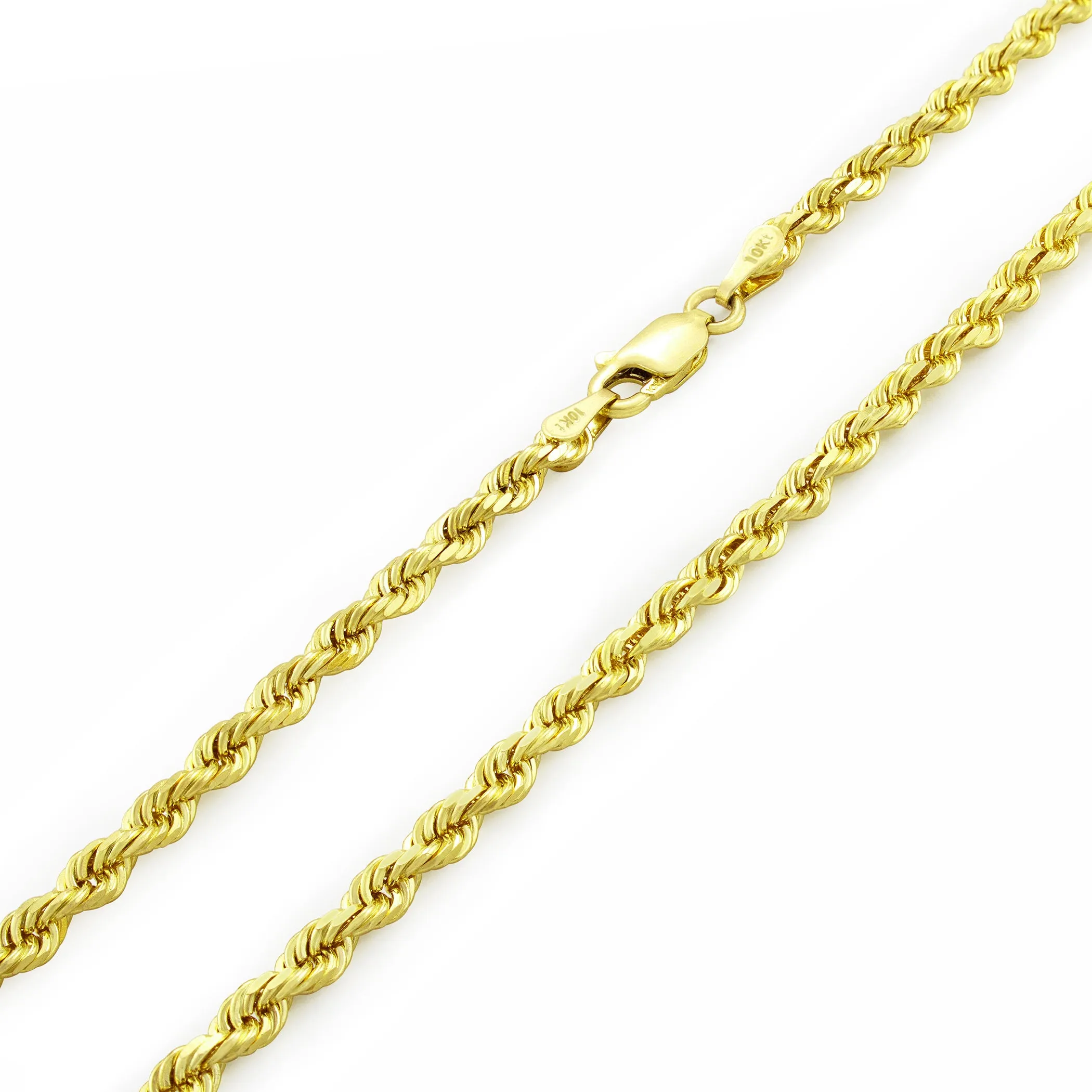 10k Yellow Gold 2.5mm Rope Chain Diamond Cut Pendant Necklace