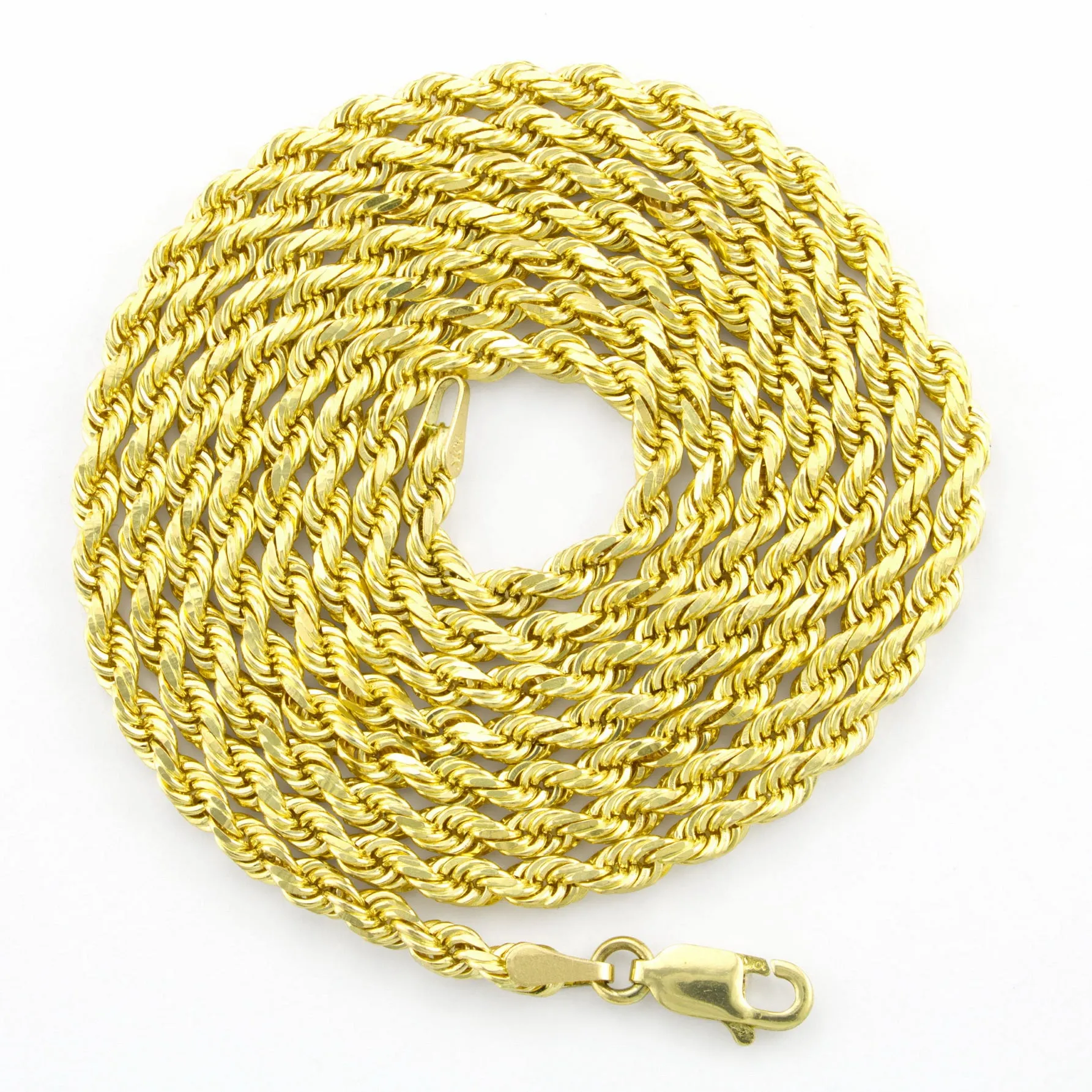 10k Yellow Gold 2.5mm Rope Chain Diamond Cut Pendant Necklace