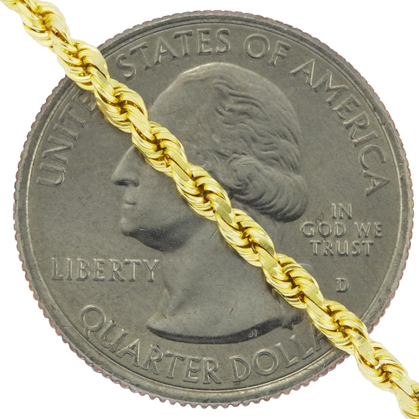 10k Yellow Gold 2.5mm Rope Chain Diamond Cut Pendant Necklace