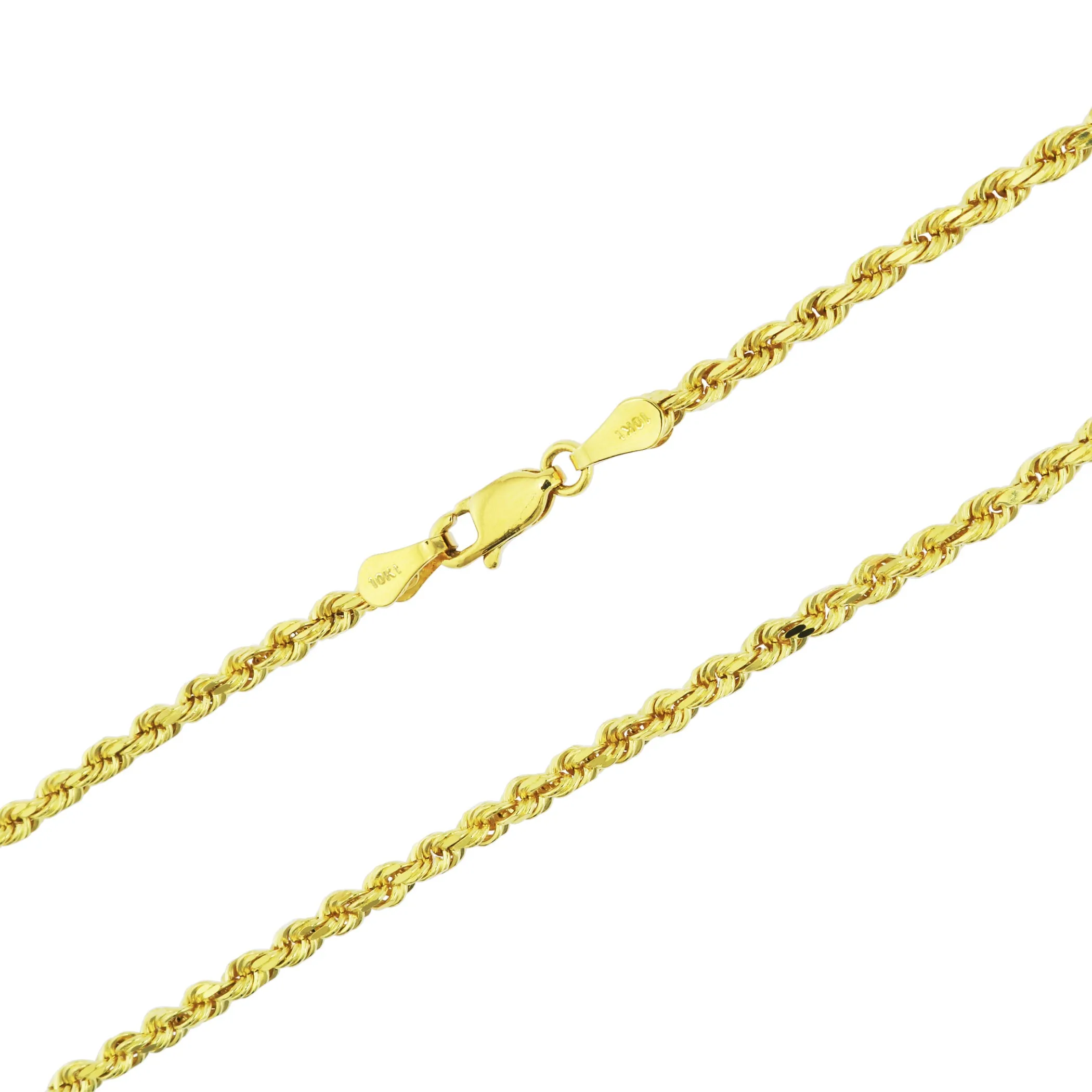 10k Yellow Gold 2.5mm Rope Chain Diamond Cut Pendant Necklace