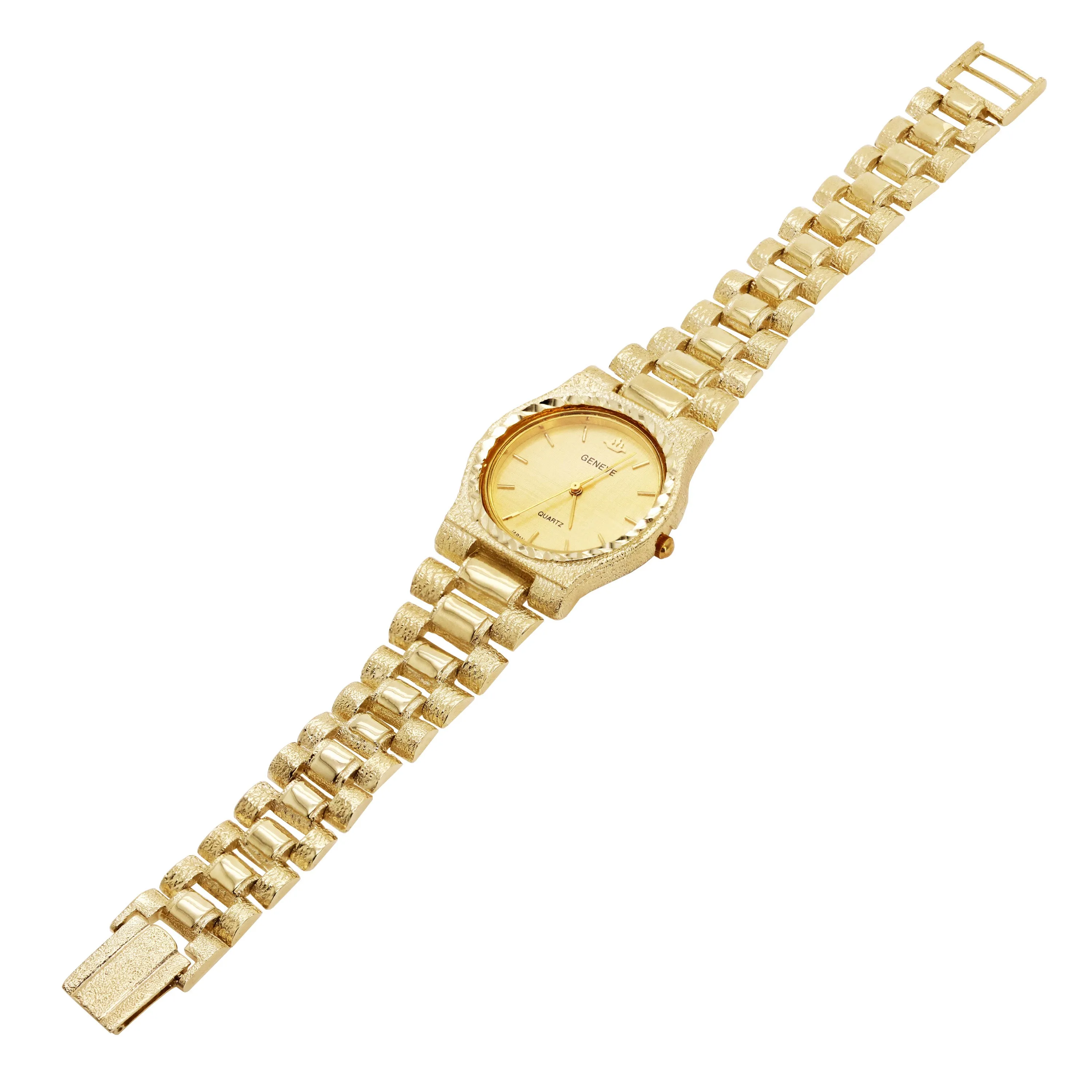 10k Yellow Gold Watch Link Wrist Band with Geneve Watch 7-7.5" 46.5 grams