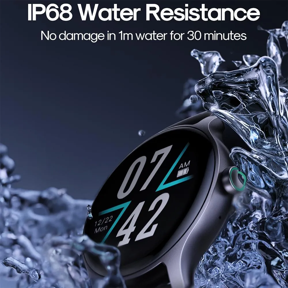 1.28 Inch Ip68 Waterproof Smart Watch Support Make / Answer Call & Heart Rate Monitoring Dark Grey