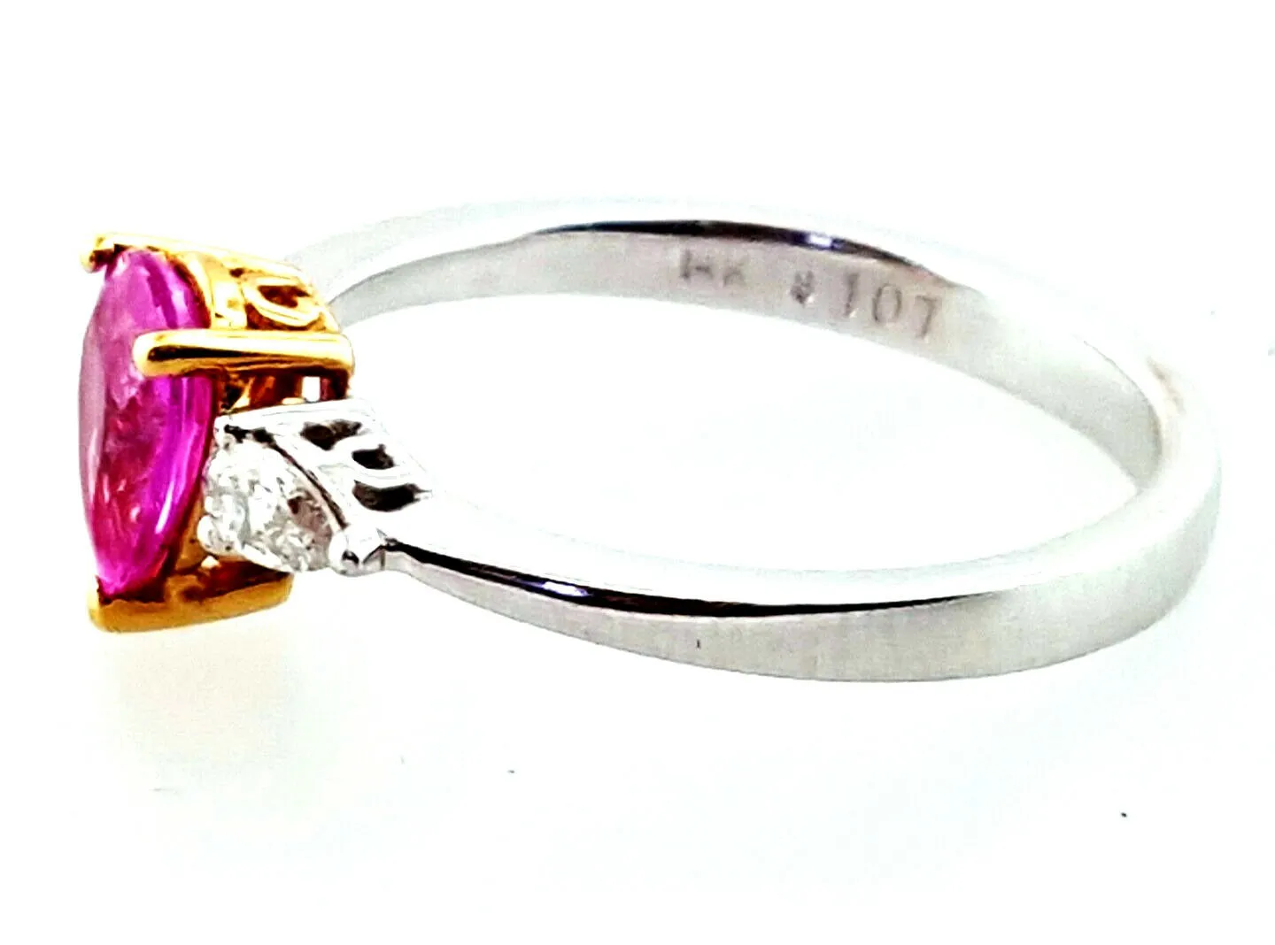 14k Lady's Pear Shape Cut Pink Color Sapphire Diamond Ring 1 CT Retail $2800