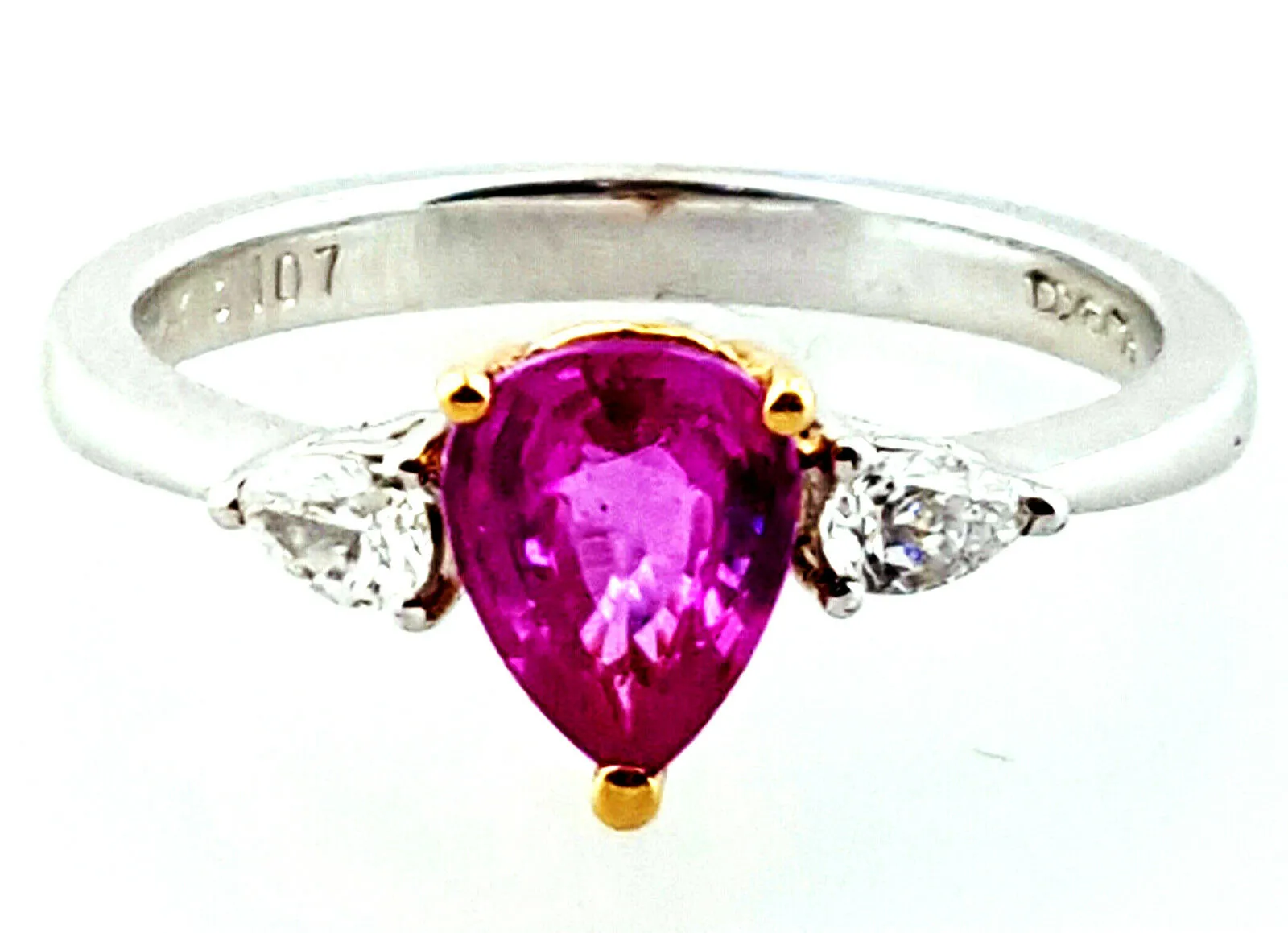 14k Lady's Pear Shape Cut Pink Color Sapphire Diamond Ring 1 CT Retail $2800