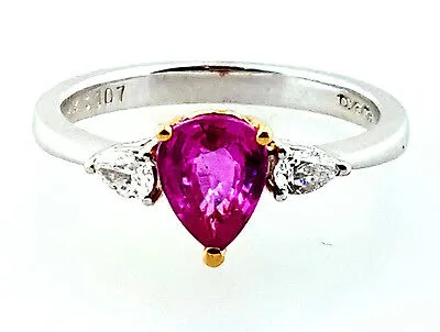 14k Lady's Pear Shape Cut Pink Color Sapphire Diamond Ring 1 CT Retail $2800