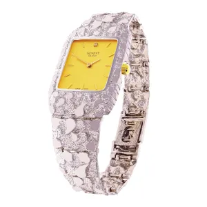 14k White Gold Nugget Link Wrist Band Geneve Diamond Watch 7.5"-8" 54.5 grams