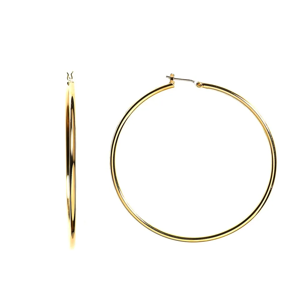 14K Yellow Gold 1.5MM Round Classic Hoops Earrings