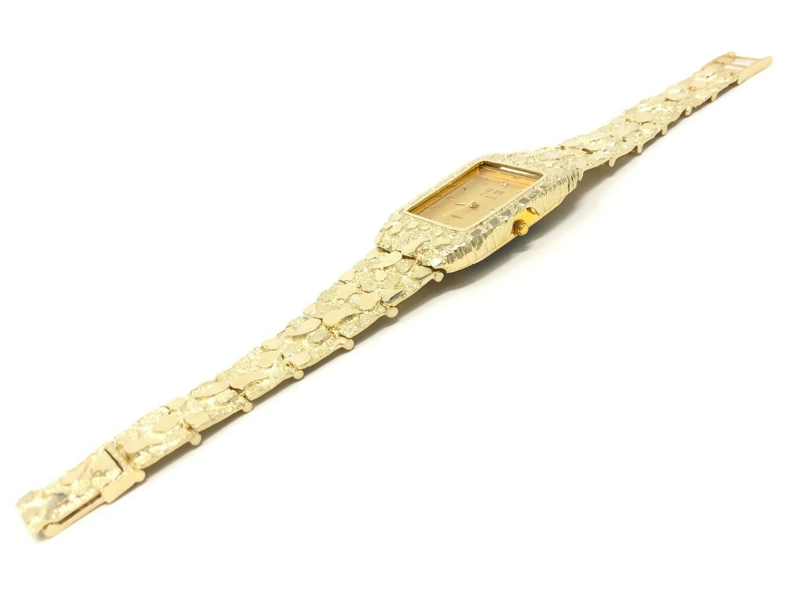 14k Yellow Gold Nugget Link Bracelet Geneve Wrist Watch 8.5" 60 grams
