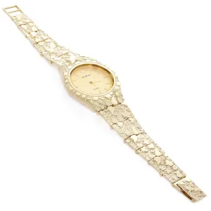 14k Yellow Gold Nugget Link Geneve Wrist Watch Adjustable 7-7.5" 53 grams