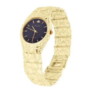 14k Yellow Gold Nugget Link Geneve Wrist Watch Straight Band Adj. 7.5-8" 75 gram