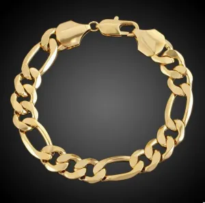 14K Yellow Gold Solid Figaro Brass Classic Bracelet