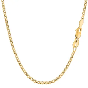 14K Yellow Solid Gold 2.3MM Round Rolo Link Necklace-Simple Gold Chain
