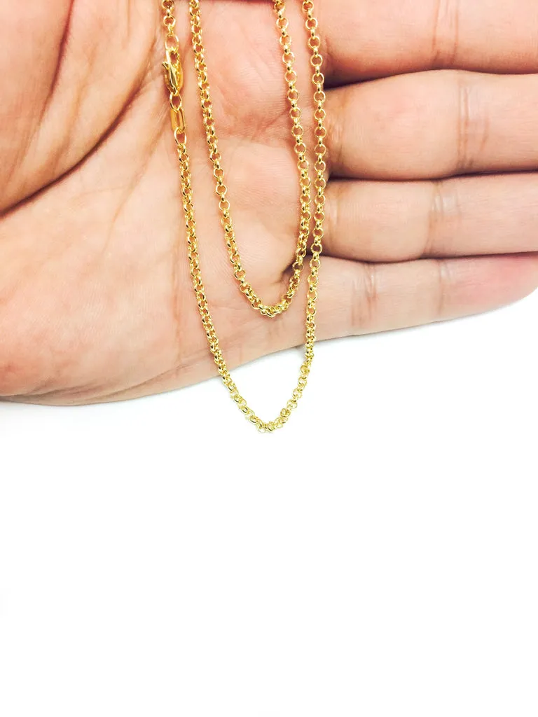 14K Yellow Solid Gold 2.3MM Round Rolo Link Necklace-Simple Gold Chain