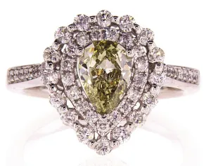 1.5CT Diamond Ring Natural Fancy Chameleon Color Pear Cut SI1 GIA Certified