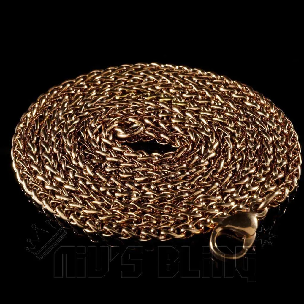 18K Rose Gold Wheat Chain