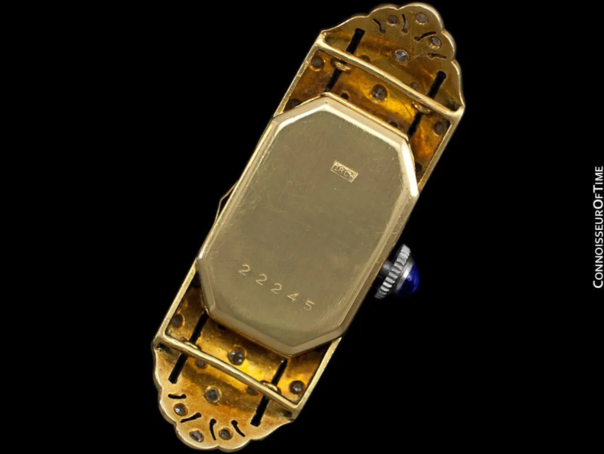 1920's Swiss Ancre Vintage Art Nouveau / Art Deco Ladies Watch - 18K Gold, Diamonds & Sapphires
