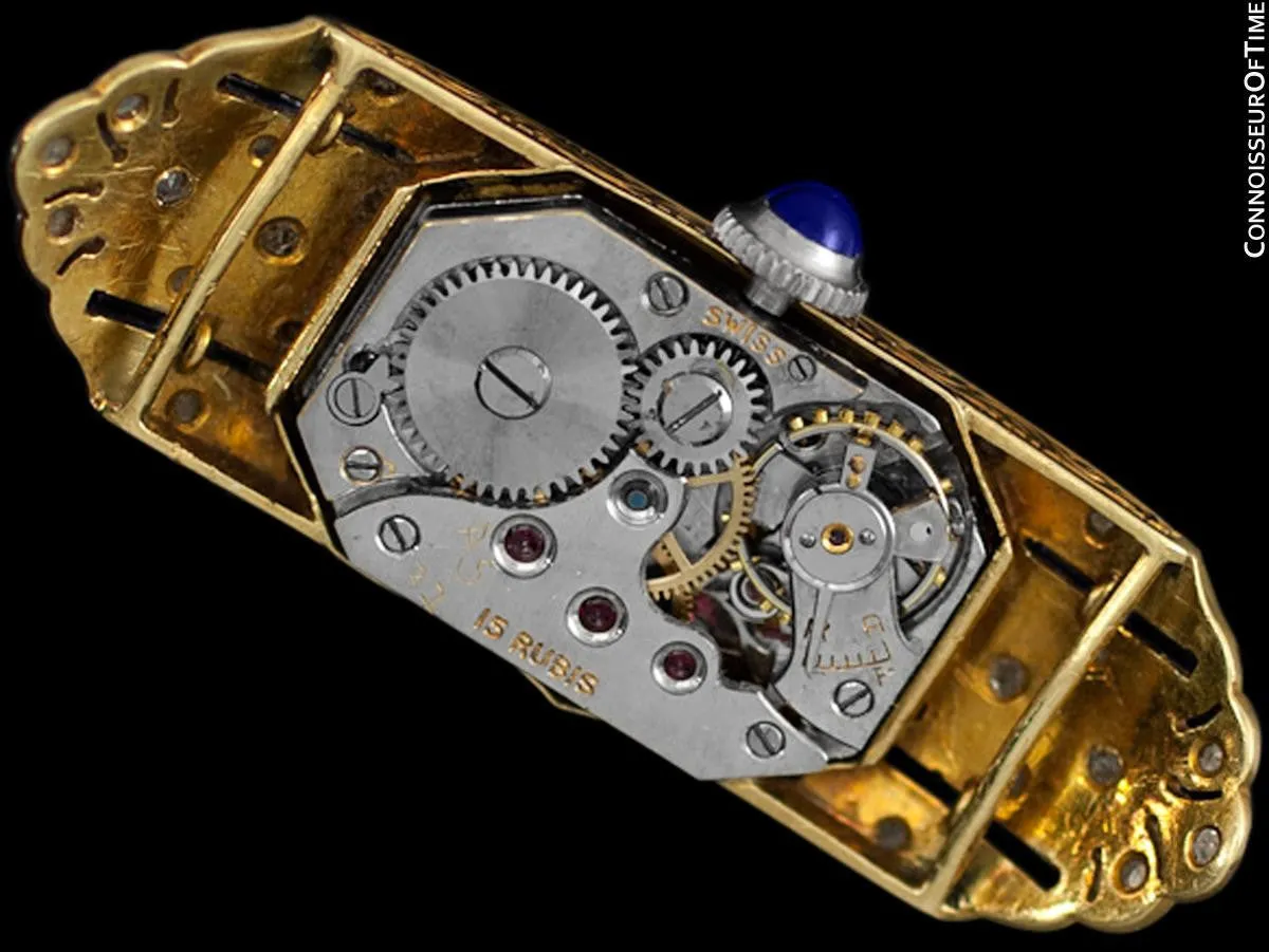 1920's Swiss Ancre Vintage Art Nouveau / Art Deco Ladies Watch - 18K Gold, Diamonds & Sapphires