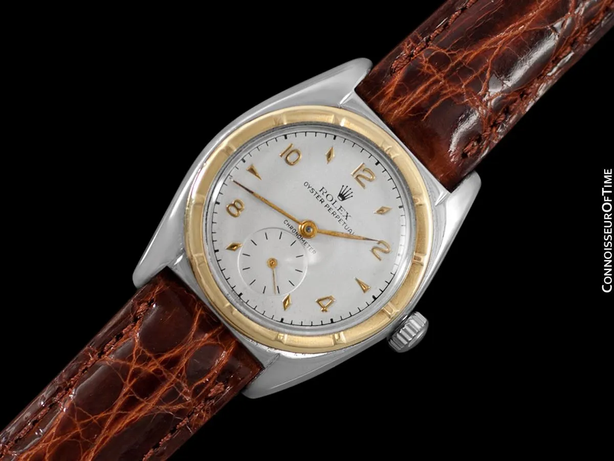 1948 Rolex Vintage Mens WWII Era Bubble Bubbleback, Ref. 5013 - Stainless Steel & 14K Gold