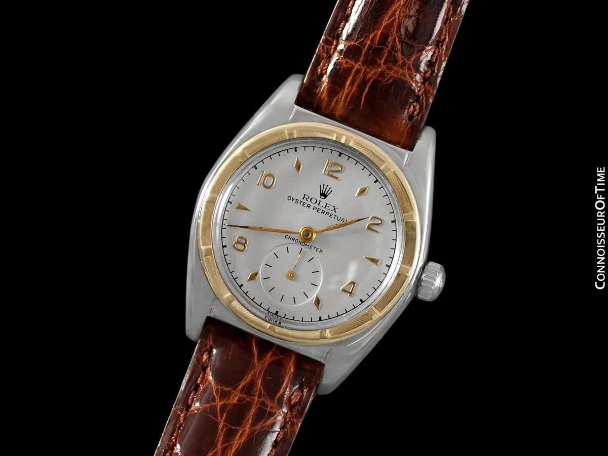1948 Rolex Vintage Mens WWII Era Bubble Bubbleback, Ref. 5013 - Stainless Steel & 14K Gold