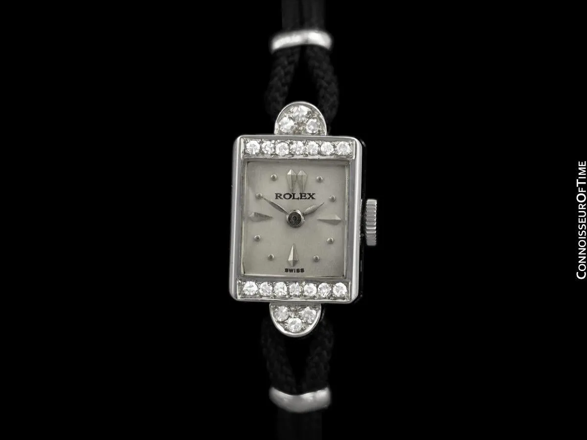 1950's Rolex Ladies Vintage Cocktail Watch - 18K White Gold & Diamonds