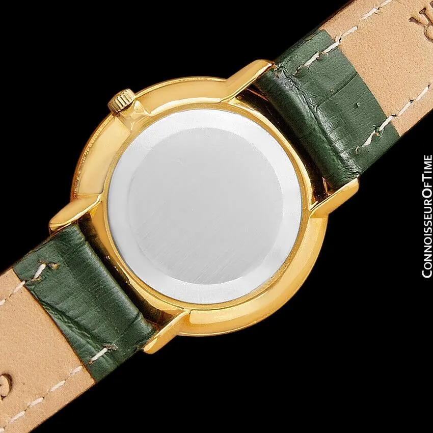 1970 Omega De Ville Mens Midsize Ultra Thin Dress Watch with Forest Green / Money Green Dial - 18K Gold Plated and Stainless Steel