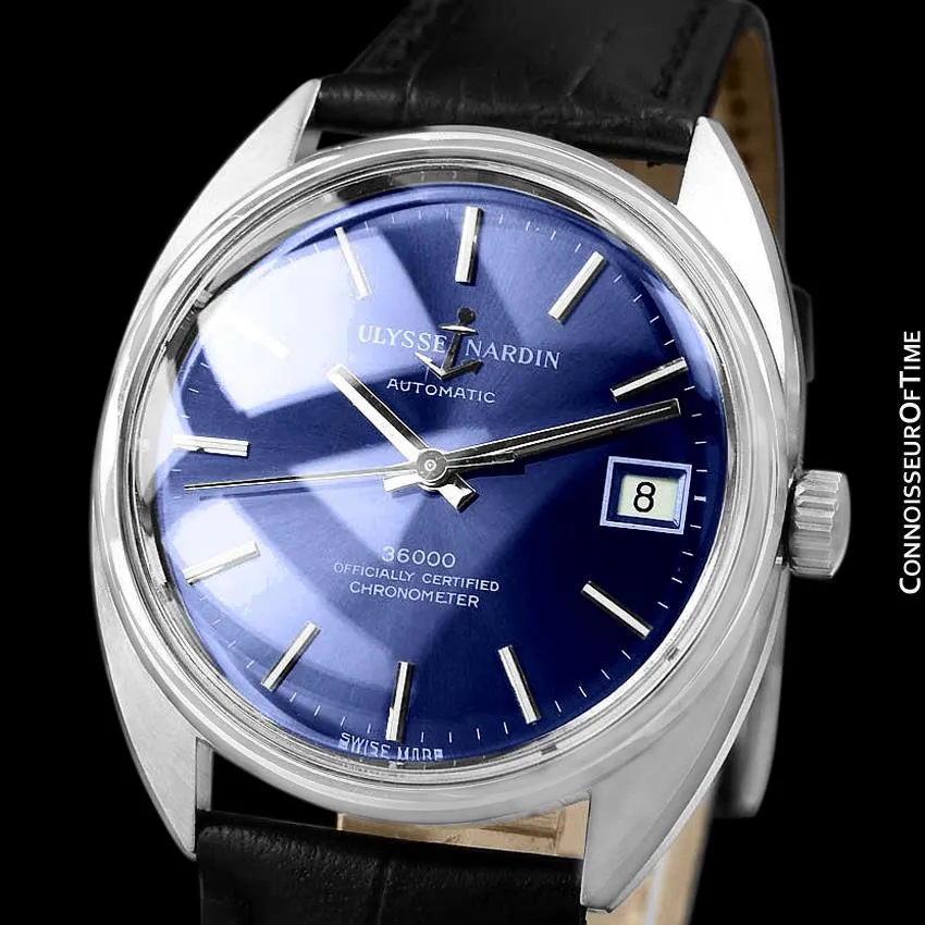 1970's Ulysse Nardin Vintage Mens Automatic 36,000 BPH Watch, Stainless Steel - Officially Certified Chronometer