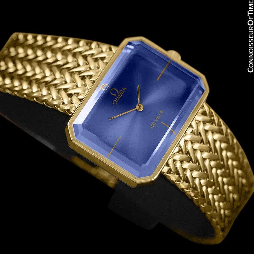 1971 Omega De Ville Mens Midsize "Emerald" Modern Watch By Andrew Grima - 18K Gold Plated and Stainless Steel