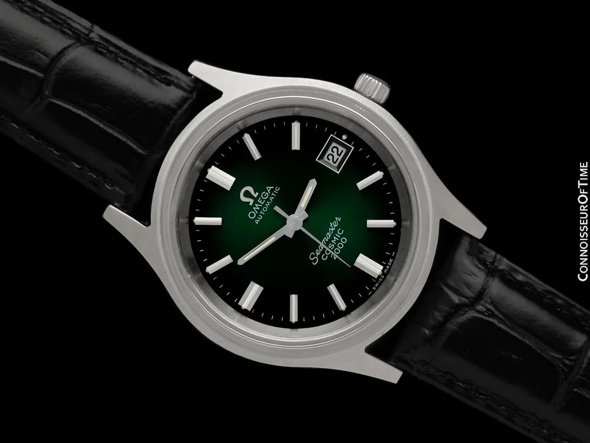 1971 Omega Seamaster Cosmic 2000 Vintage Retro Mens Dive Watch with Green Dial - Stainless Steel