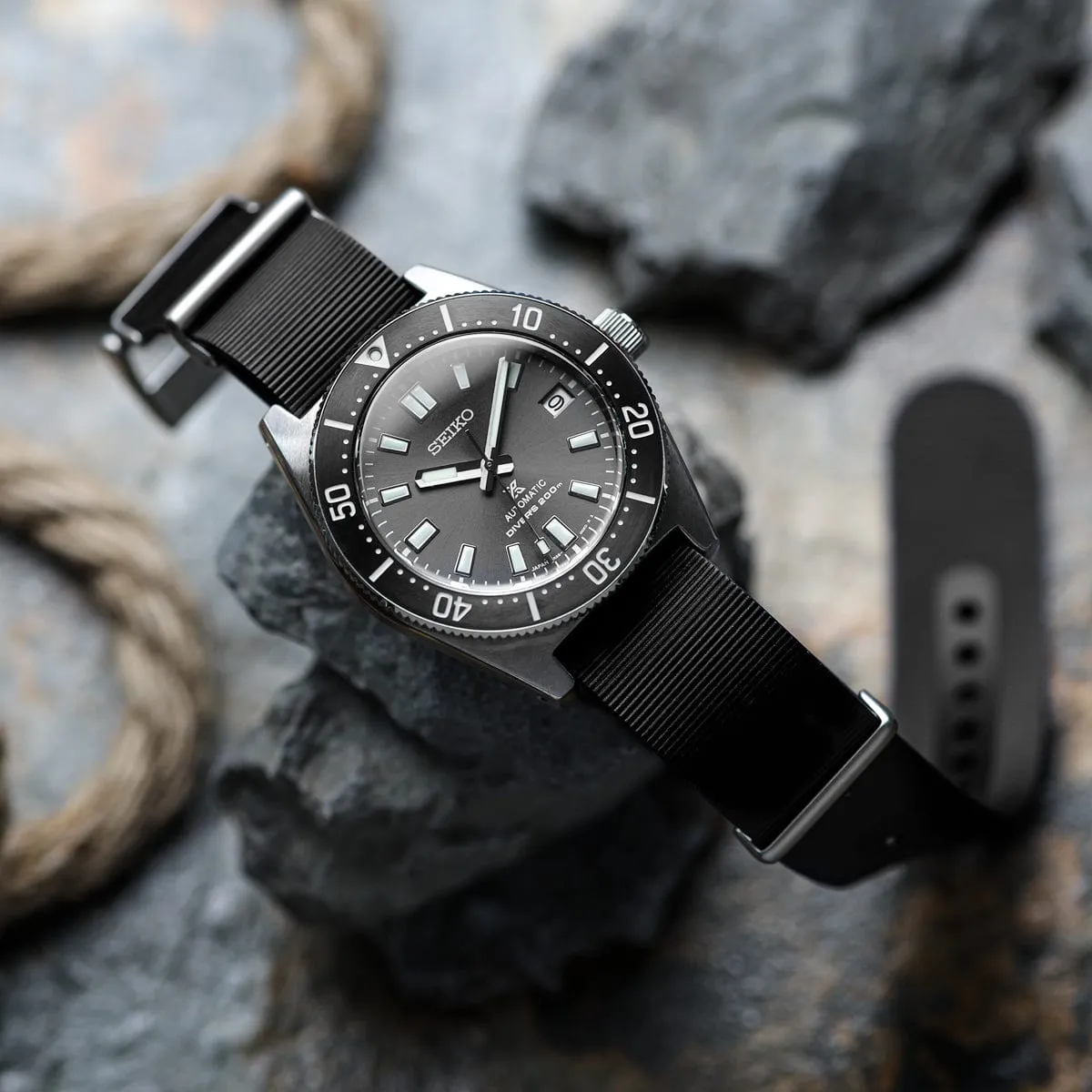 1973 British Military Watch Strap: 328 MARINE - Tactical Black, Sandblasted