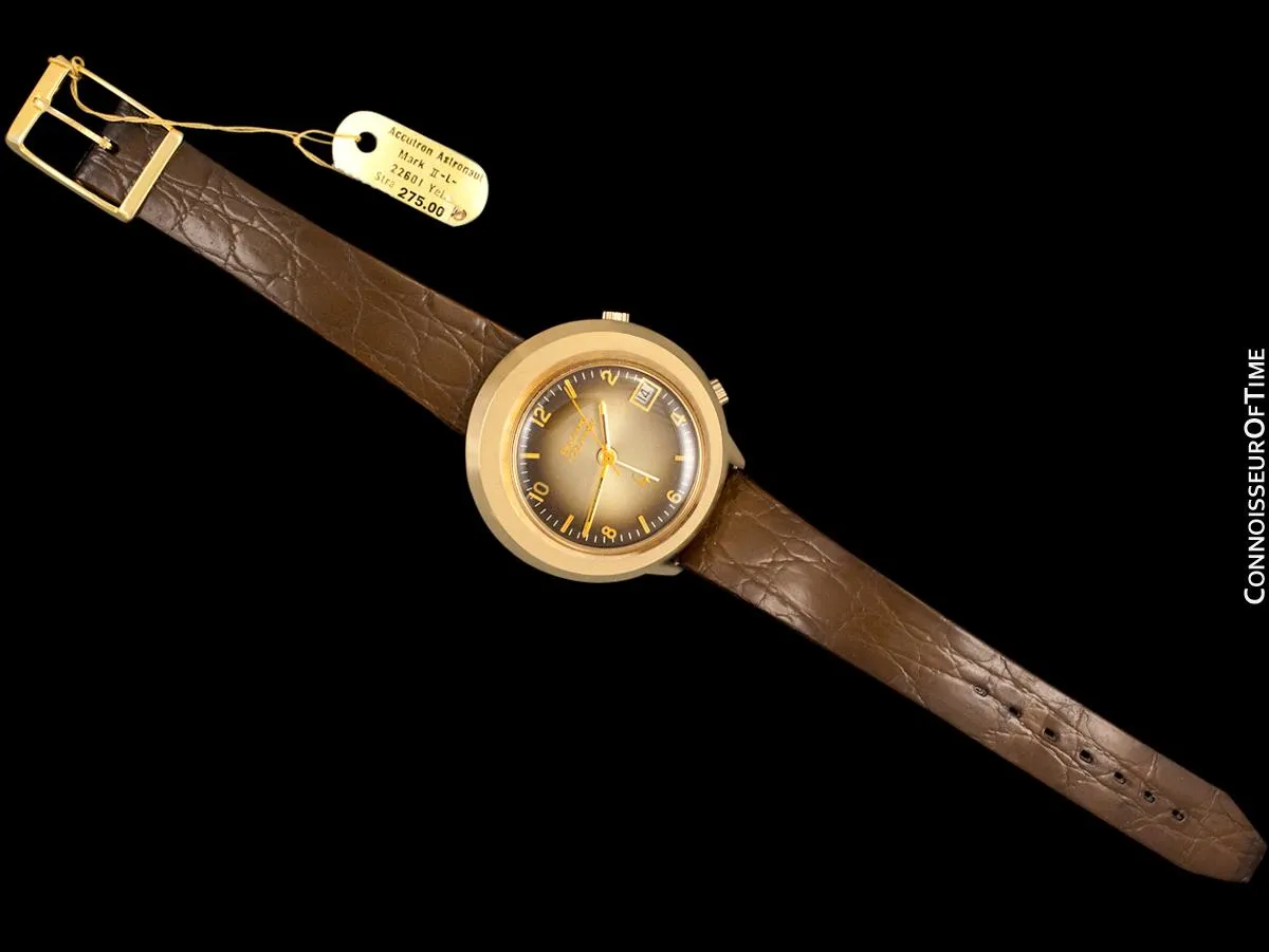 1973 Bulova Accutron Astronaut Mark II Retro Mens GMT Watch, 10K Gold-Filled - Like New-Old-Stock