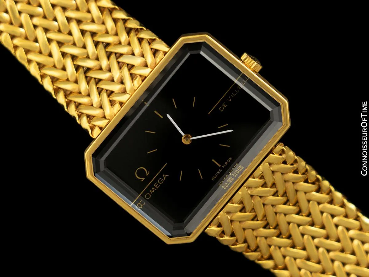 1973 Omega De Ville Mens "Emerald" Modern Watch By Andrew Grima - 18K Gold Plated & Stainless Steel