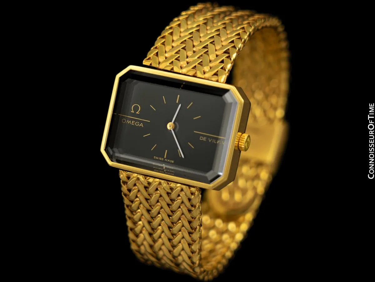 1973 Omega De Ville Mens "Emerald" Modern Watch By Andrew Grima - 18K Gold Plated & Stainless Steel