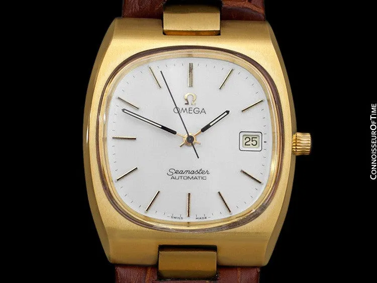1975 Omega Vintage Seamaster Mens Full Size Watch, Automatic, Date - 18K Gold Plated & Stainless Steel