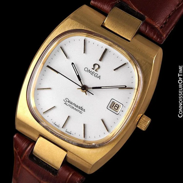 1975 Omega Vintage Seamaster Mens Full Size Watch, Automatic, Date - 18K Gold Plated & Stainless Steel