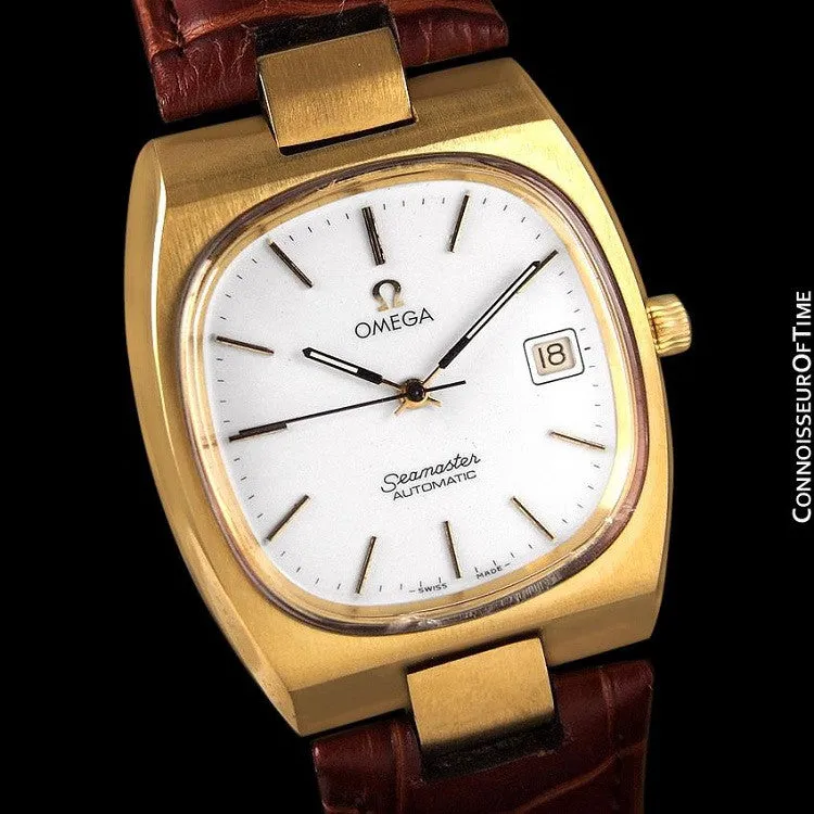 1975 Omega Vintage Seamaster Mens Full Size Watch, Automatic, Date - 18K Gold Plated & Stainless Steel