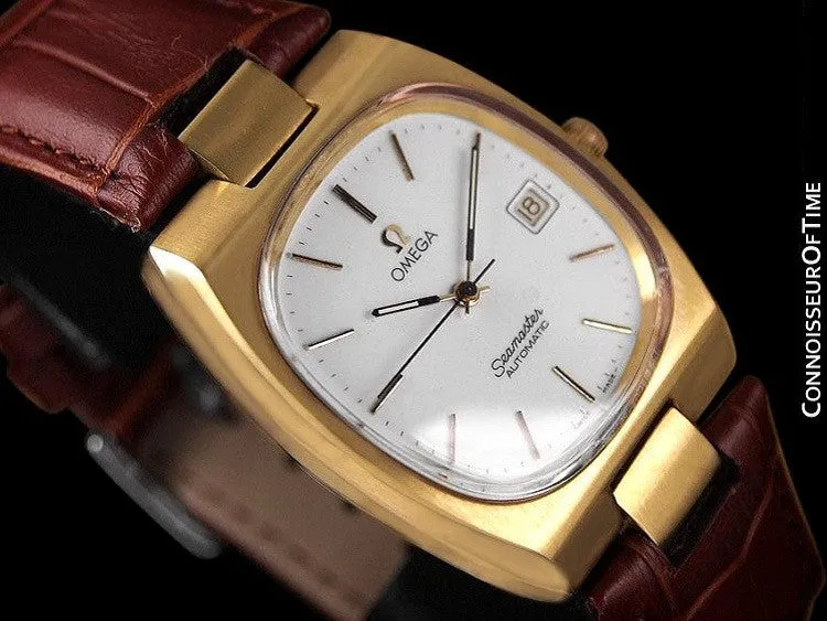 1975 Omega Vintage Seamaster Mens Full Size Watch, Automatic, Date - 18K Gold Plated & Stainless Steel