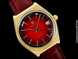 1975 Omega Vintage Seamaster Mens Red Vignette Dial Watch, Automatic, Date - 18K Gold Plated & Stainless Steel