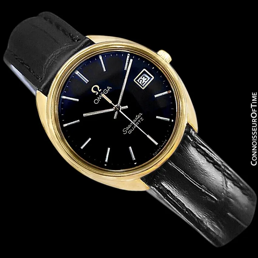 1978 Omega Seamaster Classic Vintage Mens Full Size Accuset Watch, Date - 18K Gold Plated & Stainless Steel