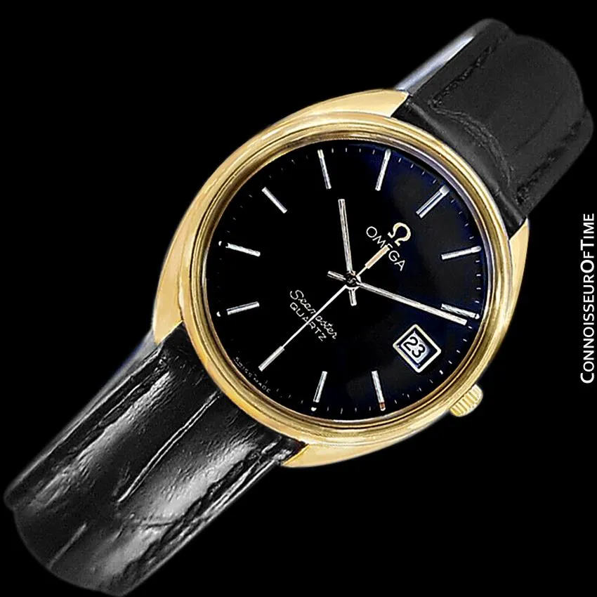 1978 Omega Seamaster Classic Vintage Mens Full Size Accuset Watch, Date - 18K Gold Plated & Stainless Steel