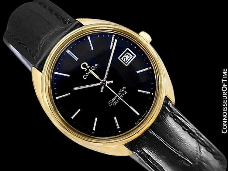 1978 Omega Seamaster Classic Vintage Mens Full Size Accuset Watch, Date - 18K Gold Plated & Stainless Steel