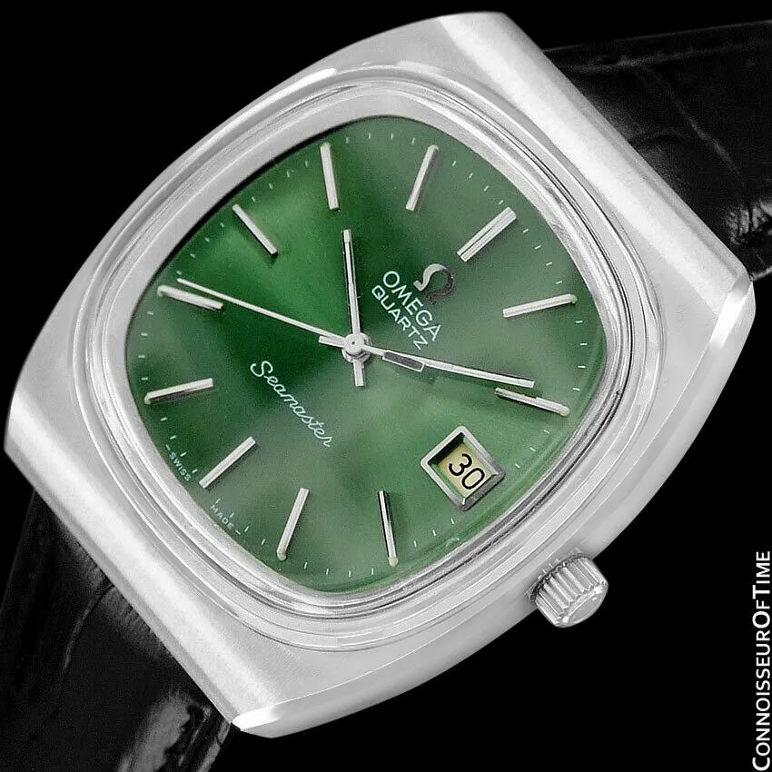 1978 Omega Seamaster Vintage Mens Quartz Date Watch with Green Dial - Stainless Steel