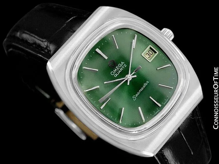 1978 Omega Seamaster Vintage Mens Quartz Date Watch with Green Dial - Stainless Steel